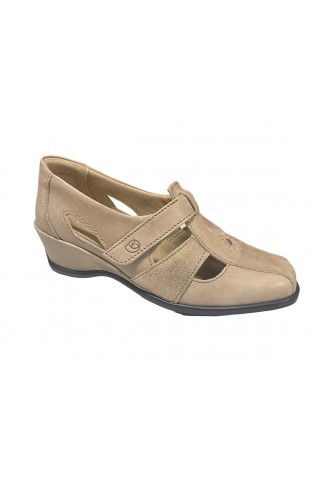 SANDALE COMPENSEE CUIR BEIGE
