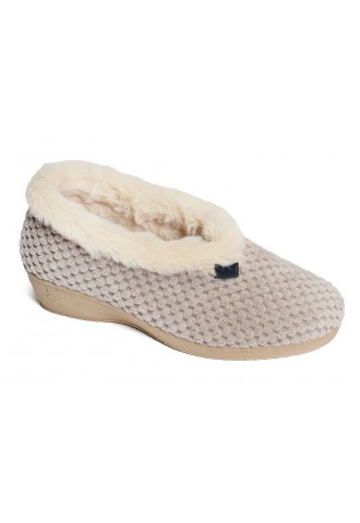 PANTOUFLE FOURREE BEIGE/ CABLE