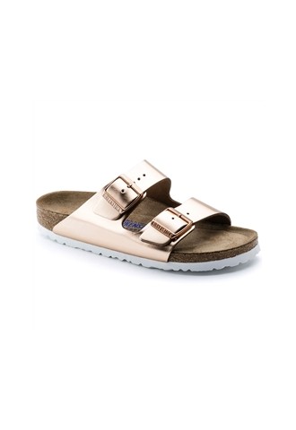 metallic rose birkenstocks