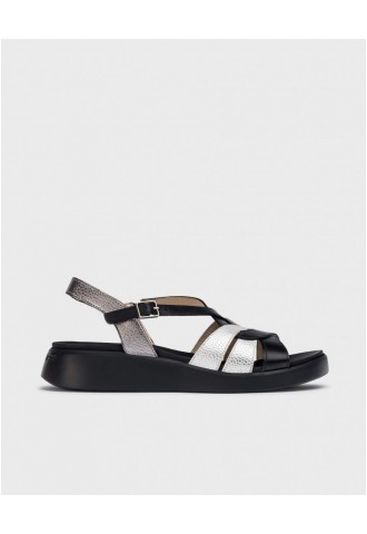 SANDALE CUIR NOIR ET ARGENT