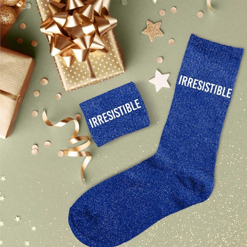 STC Chaussettes Paillettes Irrésistible - Bleu Pailleté - Taille Unique 36-42 - Coton Chaud
