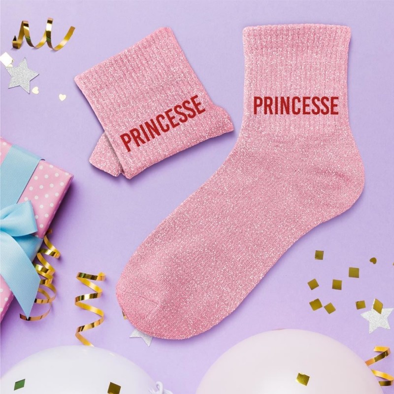 STC Chaussettes Princesse à Paillettes Rose - Taille Unique 36-42, 55% Coton, Idéal Cadeau