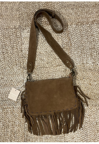 Sac pochette à franges brun