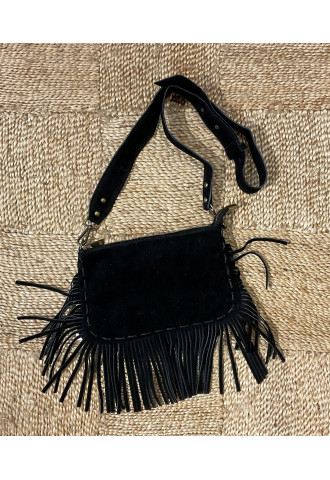 Sac pochette à franges noir